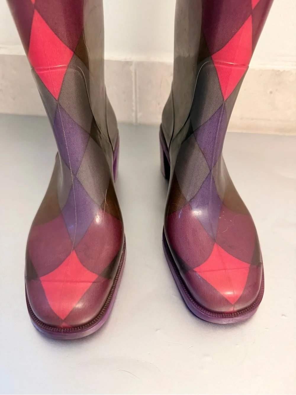 Emilio Pucci Purple Patterned Knee-High Rain Boots EU37 6.5-7 US